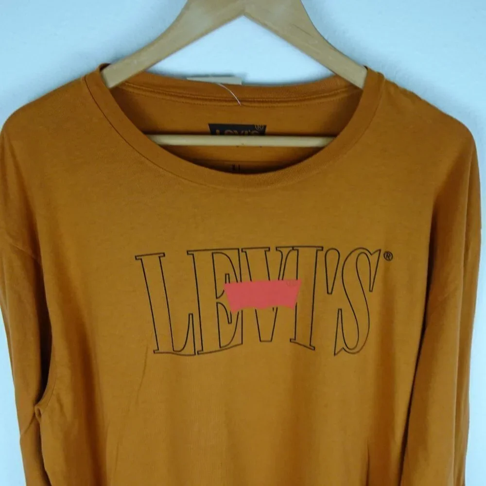 Levi's Long Sleeve T-Shirt Men's Size XL Brown Spell Out Logo